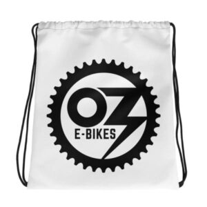 OZ E-Bikes – White Drawstring bag